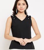 Black woven polyester party-tops