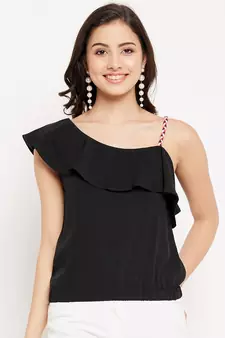 Black woven polyester party-tops