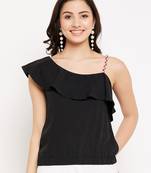 Black woven polyester party-tops