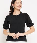 Black woven polyester party-tops