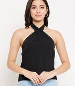 Black woven polyester party-tops
