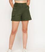 Olive plain cotton shorts