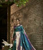 Blue woven silk blend saree with blouse