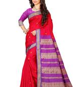 Red Pure Cotton Gadwal Handloom Saree