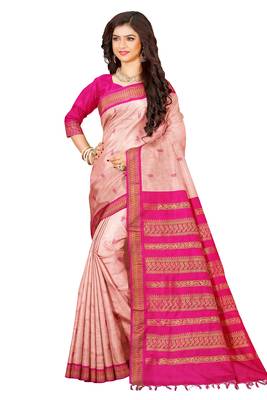Peach Pure Cotton Gadwal Handloom Saree 1