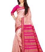 Peach Pure Cotton Gadwal Handloom Saree