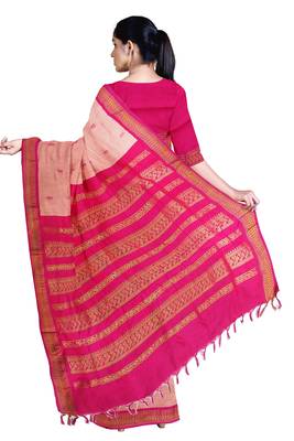 Peach Pure Cotton Gadwal Handloom Saree 3