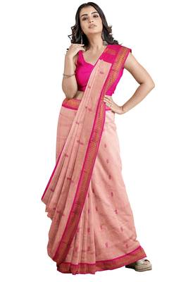 Peach Pure Cotton Gadwal Handloom Saree 5