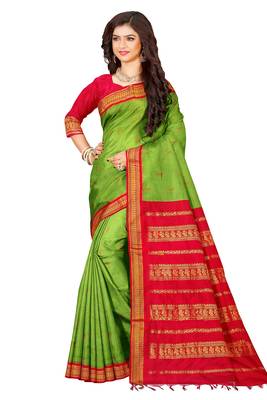 Green Pure Cotton Gadwal Handloom Saree 1