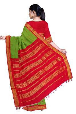 Green Pure Cotton Gadwal Handloom Saree 3
