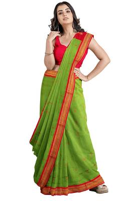 Green Pure Cotton Gadwal Handloom Saree 5