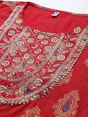 Red embroidered rayon ethnic-kurtis 4