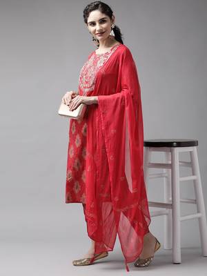 Red embroidered rayon ethnic-kurtis 5
