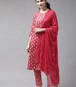 Pink embroidered rayon ethnic-kurtis