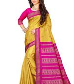Yellow Pure Cotton Gadwal Handloom Saree