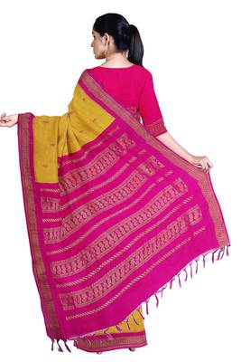 Yellow Pure Cotton Gadwal Handloom Saree 3