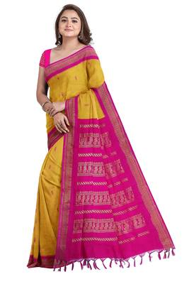 Yellow Pure Cotton Gadwal Handloom Saree 4