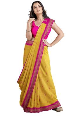 Yellow Pure Cotton Gadwal Handloom Saree 5