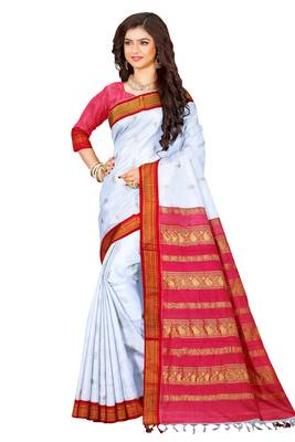 White Pure Cotton Gadwal Handloom Saree 1