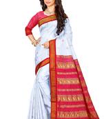 White Pure Cotton Gadwal Handloom Saree