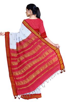 White Pure Cotton Gadwal Handloom Saree 3