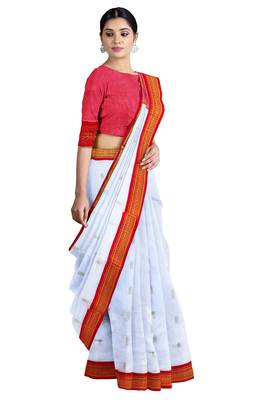 White Pure Cotton Gadwal Handloom Saree 5