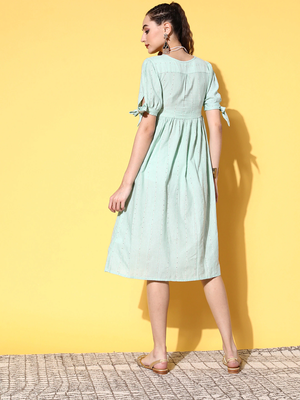 Sea-green embroidered dobby long-dresses 3