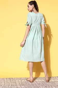 Sea-green embroidered dobby long-dresses