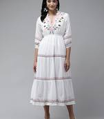 White embroidered cotton long-dresses
