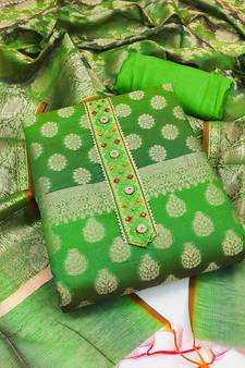 Parrot-Green Zari Woven Banarasi Salwar