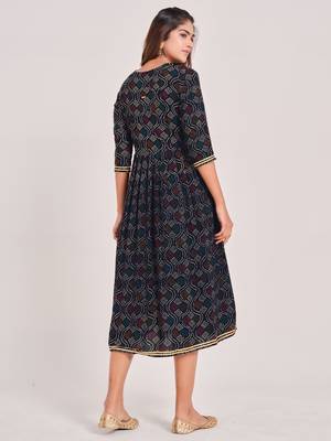 Navy-blue printed viscose rayon ethnic-kurtis 2