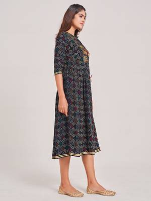 Navy-blue printed viscose rayon ethnic-kurtis 3