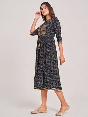 Navy-blue printed viscose rayon ethnic-kurtis 4