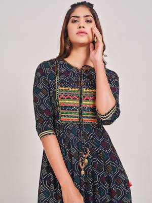 Navy-blue printed viscose rayon ethnic-kurtis 5