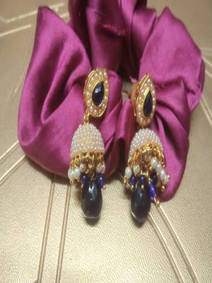  Gold Plated Designer Traditional Blue Jhumki Earrings 1