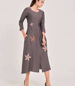 Brown plain viscose rayon long-dresses