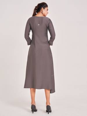 Brown plain viscose rayon long-dresses 2