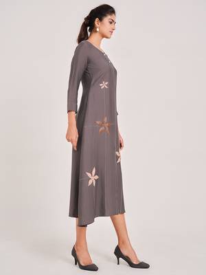 Brown plain viscose rayon long-dresses 3