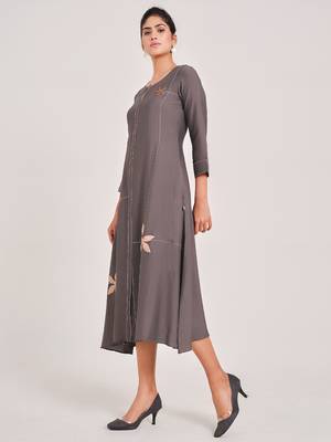 Brown plain viscose rayon long-dresses 4