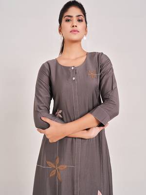 Brown plain viscose rayon long-dresses 5