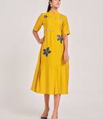 Yellow plain viscose rayon long-dresses