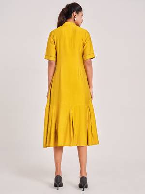 Yellow plain viscose rayon long-dresses 2