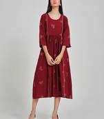 Maroon embroidered viscose rayon long-dresses