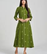 Green embroidered viscose rayon long-dresses
