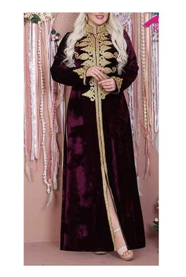 Maroon Velvet Moroccan Dubai Kaftans Farasha Abaya Very Fancy Long Gown Aari Wedding Dress 1