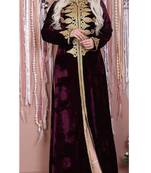 Maroon Velvet Moroccan Dubai Kaftans Farasha Abaya Very Fancy Long Gown Aari Wedding Dress