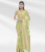 Light green woven organza saree with blouse