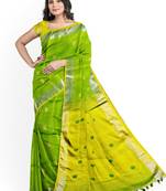 Green booti linen handloom saree