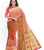 Peach art silk katan handloom saree