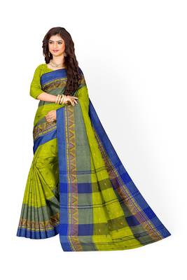 Green Pure Cotton Tant Handloom Saree 1